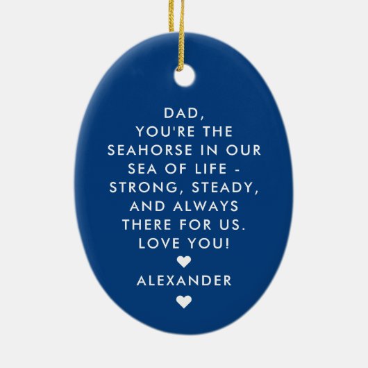 Moderne beste papa ooit blauw zeepaardje Vaderdag Keramisch Ornament (Achterkant)