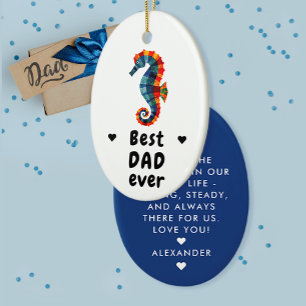 Moderne beste papa ooit blauw zeepaardje Vaderdag Keramisch Ornament