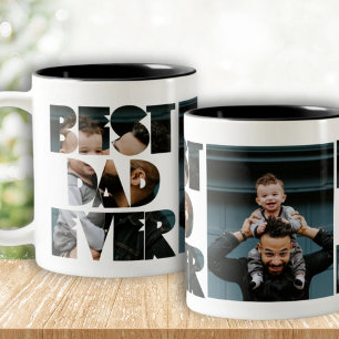 Moderne 'Beste Papa Ooit' Foto Calligrafie Tweekleurige Koffiemok