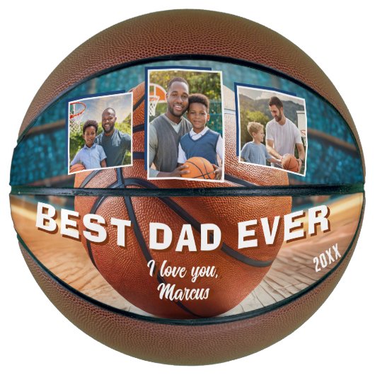 Moderne beste vader ooit 3 foto collage vader basketbal (Voorkant)
