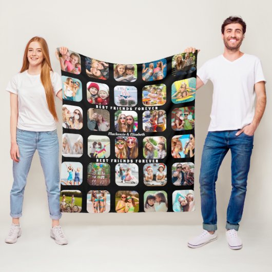 Moderne Beste vrienden Foto Collage Black MEDIUM Fleece Deken (In situ)