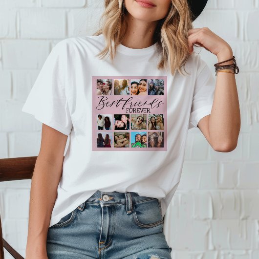 Moderne beste vrienden roze fotocollage t-shirt