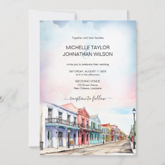 Moderne bestemming Bruiloft New Orleans Waterverf Kaart (Voorkant)