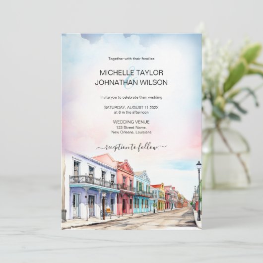 Moderne bestemming Bruiloft New Orleans Waterverf Kaart (Staand voorkant)