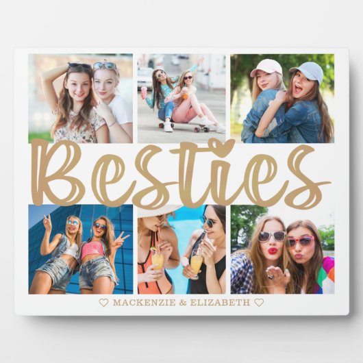 Moderne BESTIES 6 Foto Collage Gold aangepaste tek Fotoplaat (Voorkant)