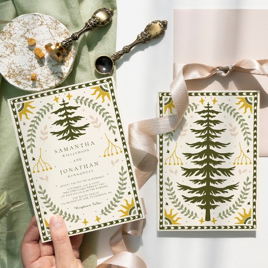 Moderne betoverde bos bruiloft kaart