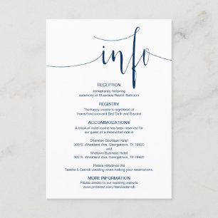 Moderne bewerkbare bruiloft details, Navy Blue Fon Informatiekaartje