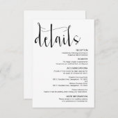 Moderne bewerkbare bruiloft details, zwart lettert informatiekaartje (Voorkant / Achterkant)