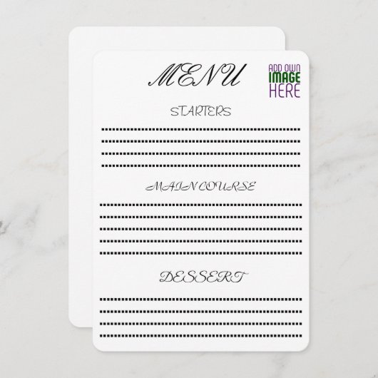 MODERNE BEWERKBARE EENVOUDIGE WITTE AFBEELDINGSTEK MENU (Voorkant / Achterkant)