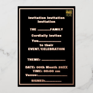 MODERNE BEWERKBARE EENVOUDIGE ZWARTE AFBEELDING TE FOLIE UITNODIGING