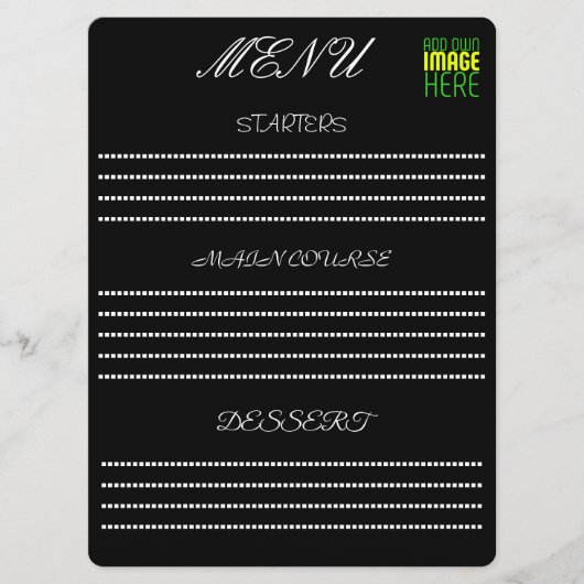 MODERNE BEWERKBARE EENVOUDIGE ZWARTE AFSBEELDING T MENU (Voorkant)