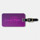 Moderne bewerkbare gemonogrammeerde tekst & paarse bagagelabel (Voorkant horizontaal)