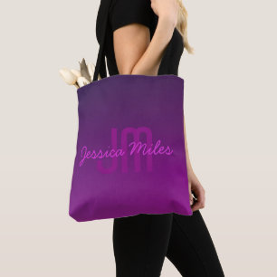 Moderne bewerkbare monogramtekst & paarse Ombre Draagtas