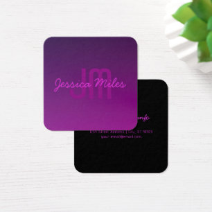 Moderne bewerkbare monogramtekst & paarse Ombre Vierkante Visitekaartjes