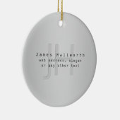 Moderne bewerkbare naam & slogan | Grijs verloop Keramisch Ornament (Rechts)