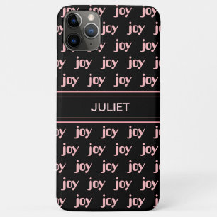 Moderne bewerkbare roze Joy-calligrafie op zwart iPhone 11 Pro Max Hoesje