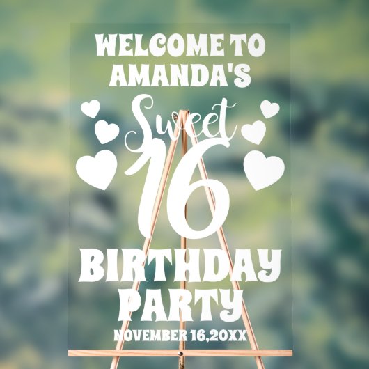Moderne bewerkbare Sweet 16 Welkom Acryl Bord (Neutraal)