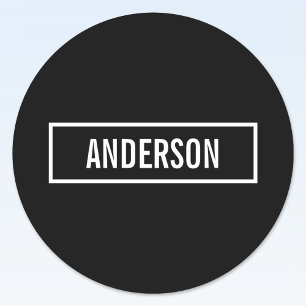 Moderne bewerkbare tekst in witte Logo-stijl Lijst Ronde Sticker