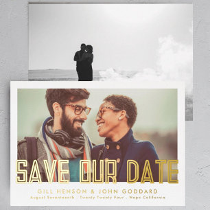 Moderne Bewerkbare Vetgedrukte Foto Save The Date Folie Uitnodiging