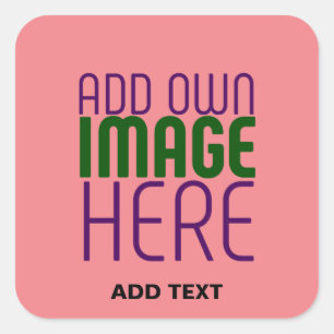 MODERNE BEWERKBARE ZALM ROZE AFBEELDING TEKST SJAB VIERKANTE STICKER