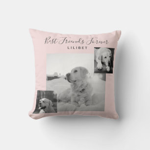 Moderne BFF foto collage Blush roze gepersonalisee Kussen