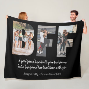 Moderne BFF Fotocollage Beste Vriend Besties Zwart Fleece Deken