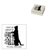 Moderne Bibliotheekkat met Bloemen Rubberstempel (Gestempeld)