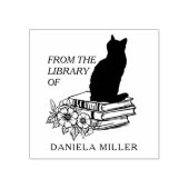 Moderne Bibliotheekkat met Bloemen Rubberstempel (Afrduk)