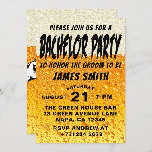 Moderne Bier Achtergrond Bachelor Party Kaart (Voorkant / Achterkant)