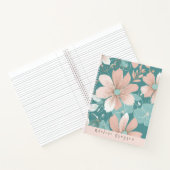 Moderne Big Blush Bloemen met Blauwgroen Hardcover Notitieboek (Binnen)