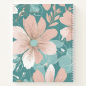 Moderne Big Blush Bloemen met Blauwgroen Hardcover Notitieboek (Achterkant)
