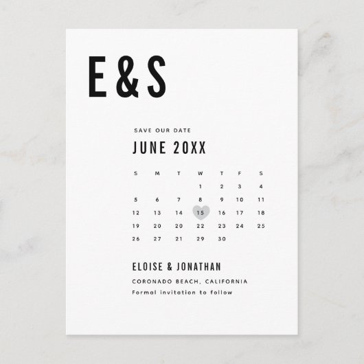 Moderne Big Bold Monogram Kalender Bewaar de datum Briefkaart (Voorkant)
