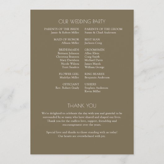 Moderne biologische bloemen scheider bruiloft programma (Achterkant)