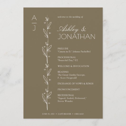 Moderne biologische bloemen scheider bruiloft programma (Voorkant)