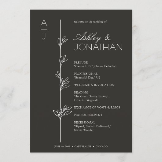 Moderne biologische bloemen scheider bruiloft programma (Voorkant)