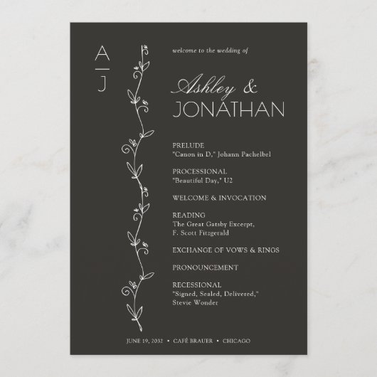 Moderne biologische bloemen scheider bruiloft programma (Voorkant)