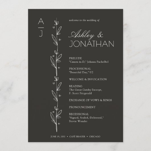 Moderne biologische bloemen scheider bruiloft programma (Voorkant)