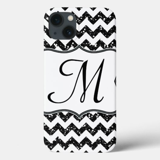 Moderne Blac Glitt Chevron Girly Monogram Coque ip (Verso)