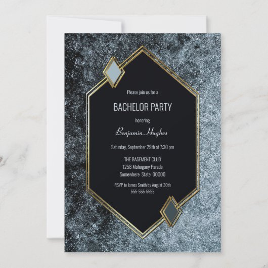 Moderne Black and Gold Bachelor Party Kaart (Voorkant)