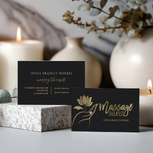 Moderne Black and Gold Folie Massage Therapeut Log Visitekaartje