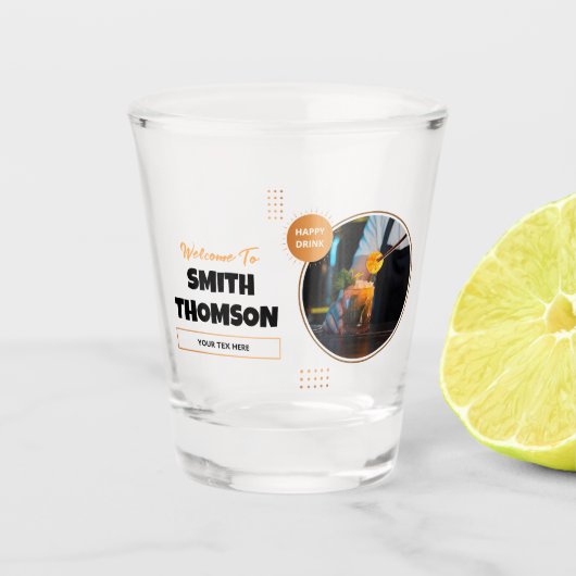Moderne Black Barware Naam Pub Stijl met Foto Shot Glas (Voorkant)