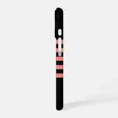 Moderne Black Blush Pink Stripe Monogrammed iPhone 16 Hoesje (Linkerkant)