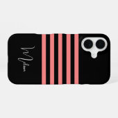 Moderne Black Blush Pink Stripe Monogrammed iPhone 16 Hoesje (Achterkant horizontaal)