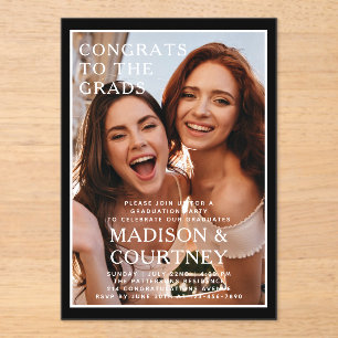 Moderne Black Gingham Photo Graduation Party Acryl Uitnodigingen