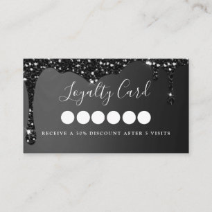 Moderne Black Glitter Drop Salon & Spa Loyaliteit Visitekaartje