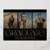 Moderne Black Gold 3 Faire-part de graduation phot (Recto)