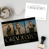 Moderne Black Gold 3 Faire-part de graduation phot