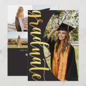 Moderne Black Gold 4 Faire-part de graduation phot (Devant / Derrière)