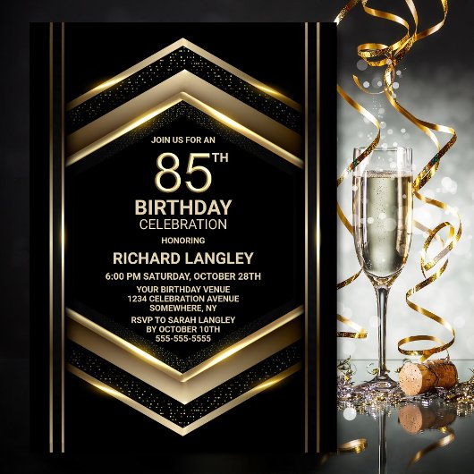Moderne Black Gold 85ste verjaardagsfeestje Kaart