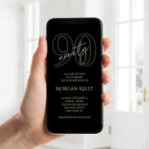 Moderne Black Gold 90ste Verjaardag Mobiele Uitnod